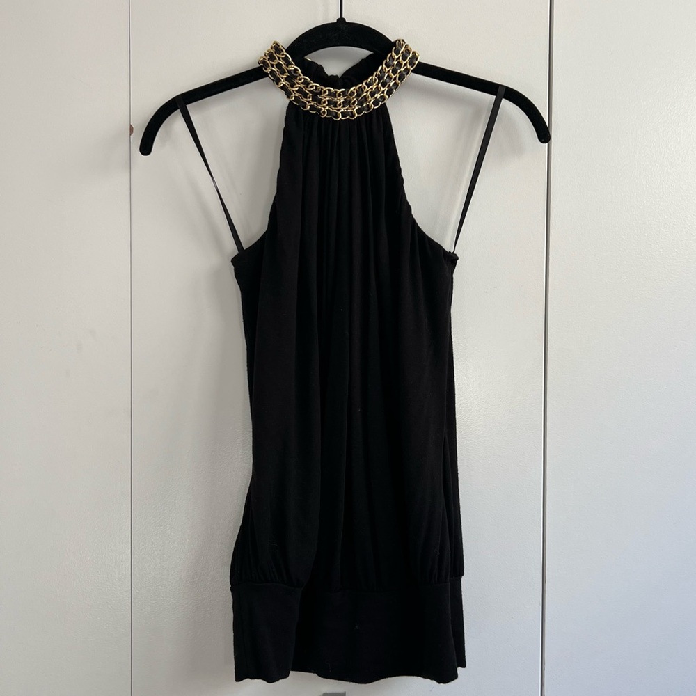 Y2K Sky Black Gold Chain Halter Tank Top size XS